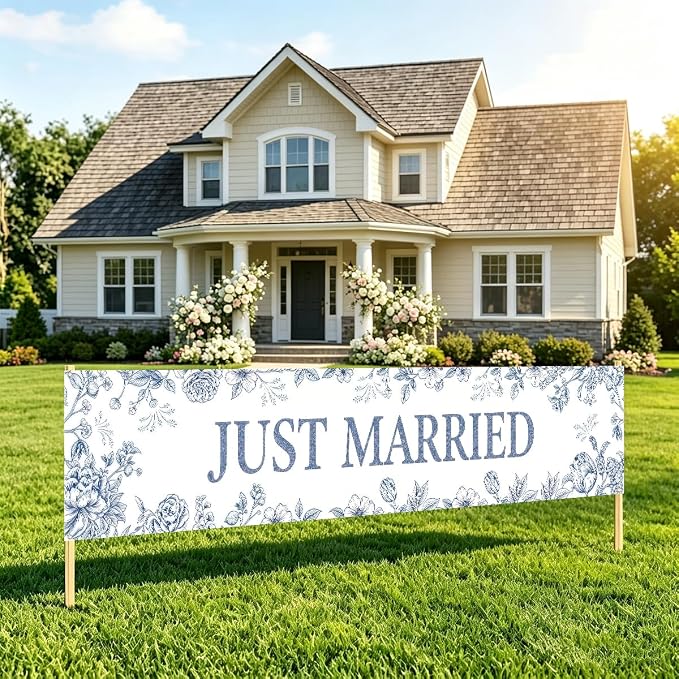 Just Married Wedding Decor Banner Decorations Party Hanging Sign | Reusable by WETDNGQI