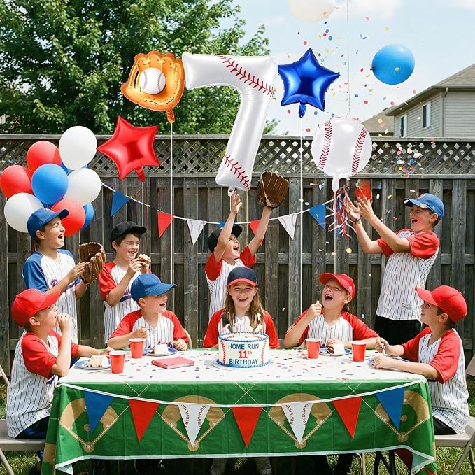 Jenaai Number 7 Baseball Balloons White Red and Blue Baseball Glove Balloons - Image 6