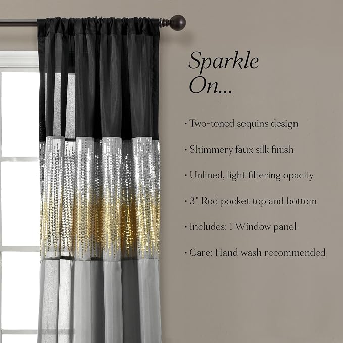 Lush Decor Night Sky Window Curtain Panel, Single 42"W x 84"L Black & Gold - Image 6