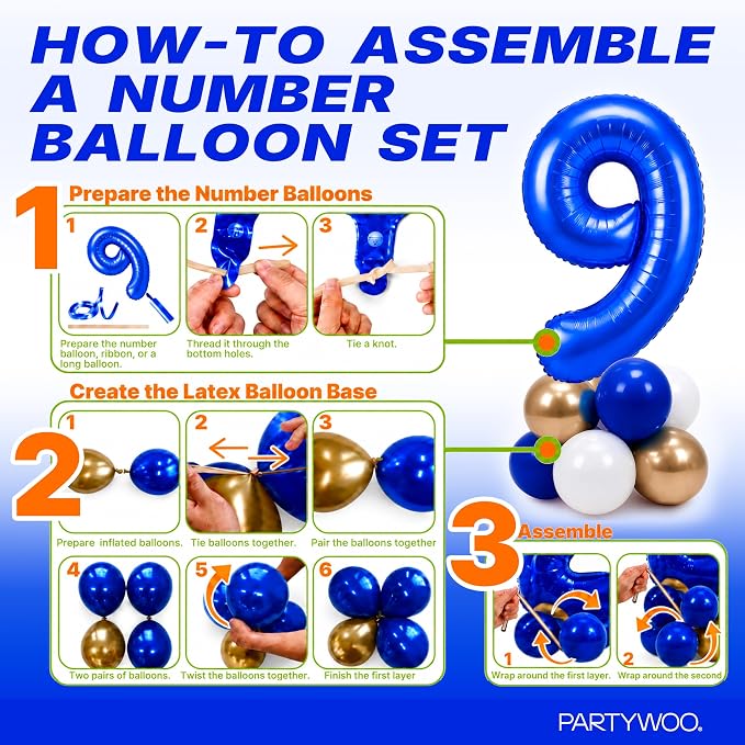 PartyWoo Number Balloons 40 Inch Blue Number 9 Kit - Image 7