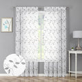 Tollpiz Grey Leaf Sheer Curtain Bedroom 54 x 95 Inches | Leaves Embroidered by Tollpiz