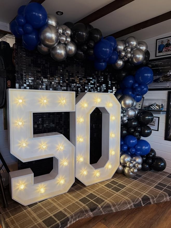 Royal Blue and Black Balloons Arch Kit -Navy Blue Balloons Metallic Sliver - Image 5