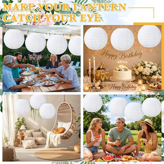 Treela 10 Pack White Chinese Japanese Paper Lanterns Decorative Hanging Round - Image 7