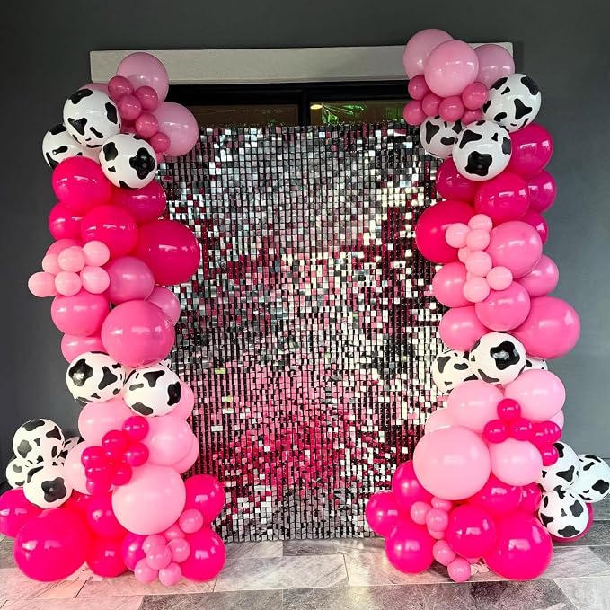 Cowgirl Balloons, 12 Inch Cow Print Hot Pink Light Pink and Silver Balloons - Image 6