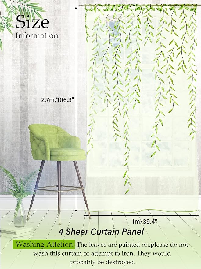 Willow Voile Curtains Cute Green Sheers Leaf Tulle Vine Window Sheers Ivy - Image 2