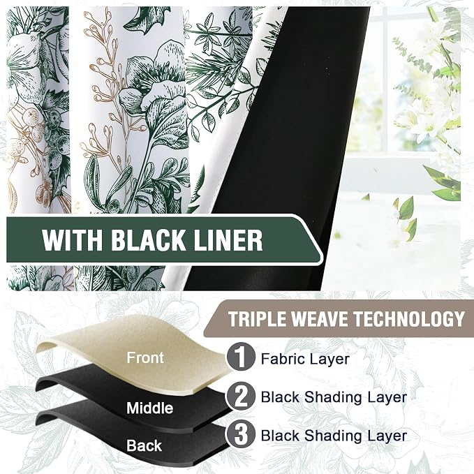 H.VERSAILTEX Full Blackout Vintage Floral Curtains 63 Inch Length - Image 6