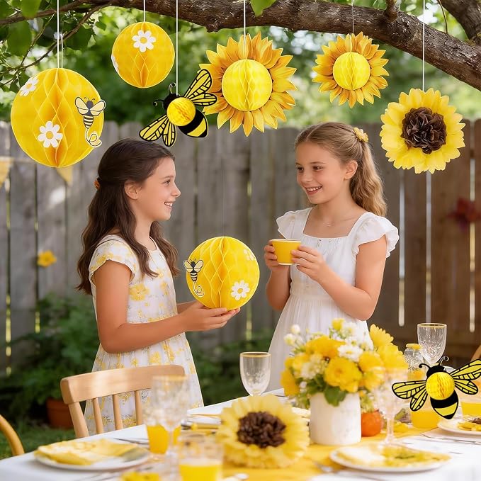 SUNBEAUTY Sunflower Party Decorations 3D Bee Honeycomb Hanging Decor Yellow - Image 6