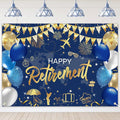 Mocsicka Retirement Party Decorations Blue and Gold Happy Retirement Backdrop by Mocsicka