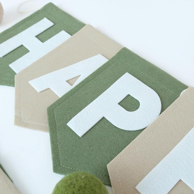 Felt Green Khaki Happy Birthday Banner Birthday Decorations - Image 6