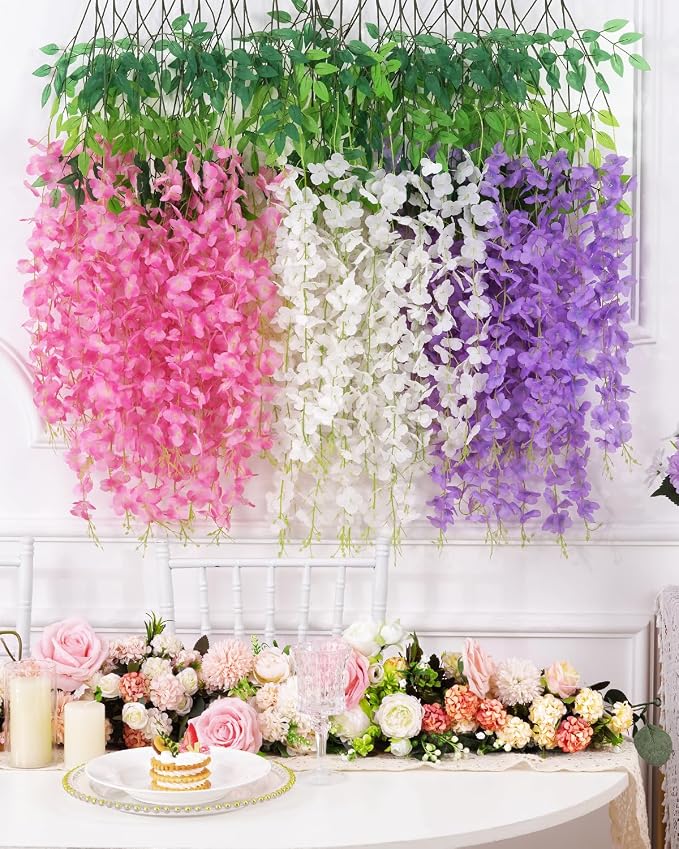 40 Pack Pink Purple White Wisteria Hanging Flowers, Fake Hanging Flowers - Image 5