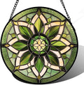 Stained Glass Window Hanging - White Green Boho Flower Suncatcher for Doors Window Home Sun Catchers Decor Christmas Mother's Day Birthday Gifts for Teacher Women Men Mom Nana 15 in