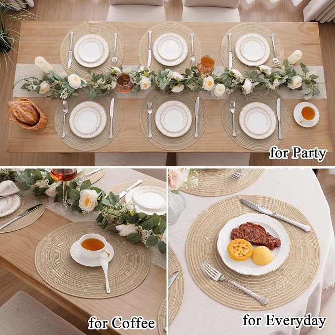 SHACOS 15 inch Beige Round Placemats Set of 12 - Image 5