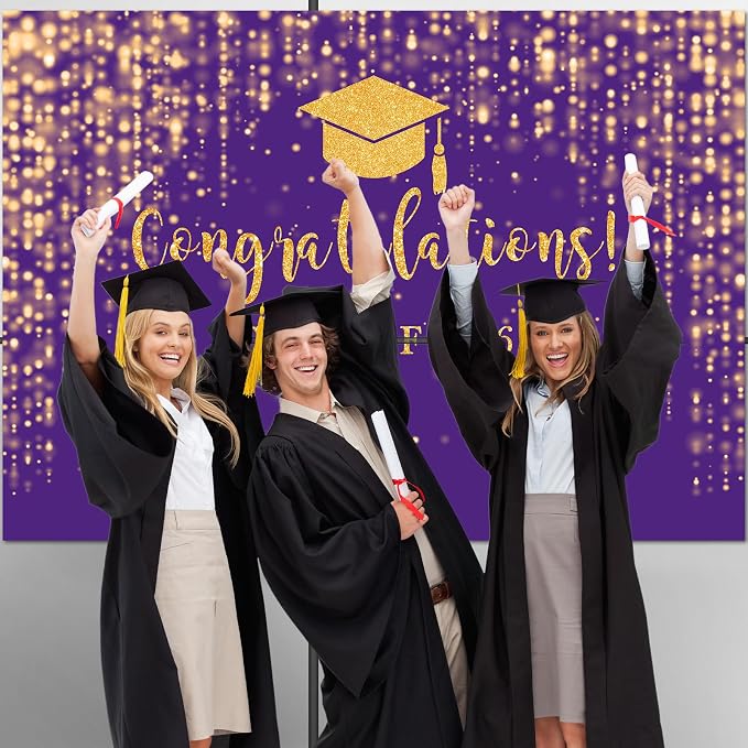 Mocsicka Class of 2026 Backdrop Purple Gold Glitter Bokeh Graduation Party - Image 8