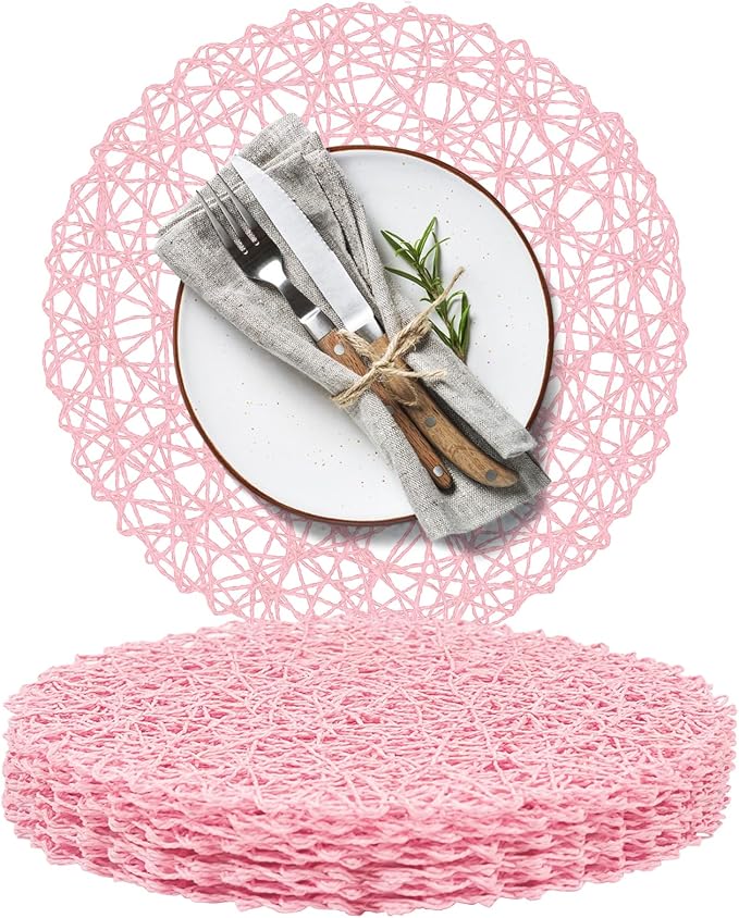 AHHFSMEI Paper Braided Round Placemats Set of 8 Natural Non-Slip Heat Resistant by AHHFSMEI