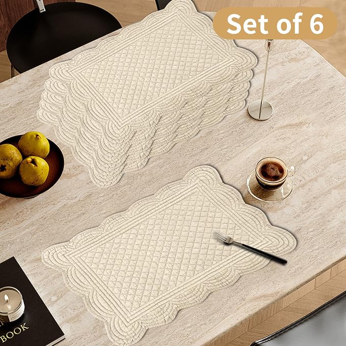 6 PC Quilted Placemats, 100% Cotton Fabric Washable Cloth Table Mats - Image 2