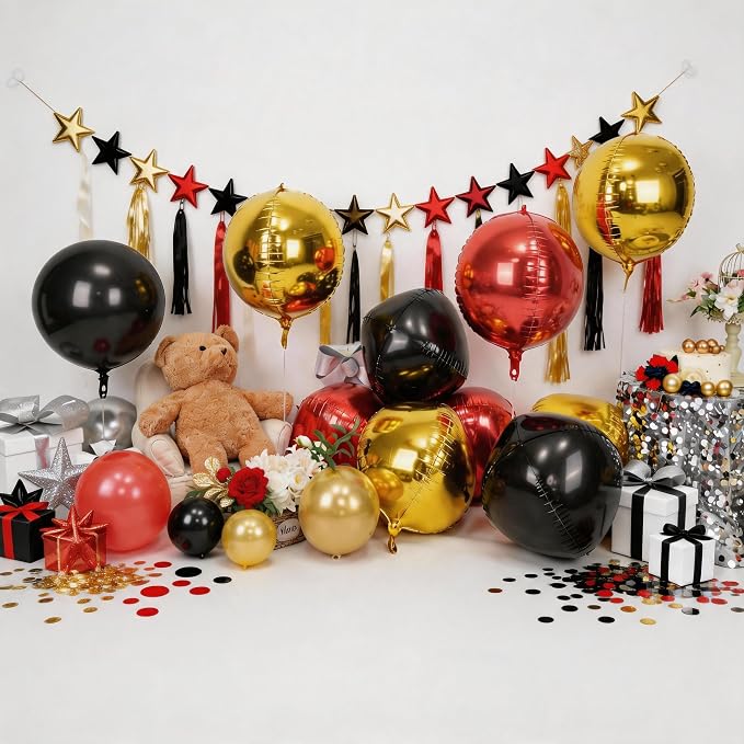 Red Black Gold Round Foil Balloons 9 pcs, Metallic Giant 4D Round Balloons 22 - Image 3