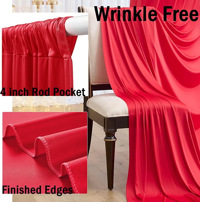 10x10ft Wrinkle Free Red Backdrop Curtains for Parties, 2 Panels 5x10ft Silky Polyester Photo Backdrop Drapes Back Drop Cloth for Wedding Birthday Photography Baby Shower Background Decor