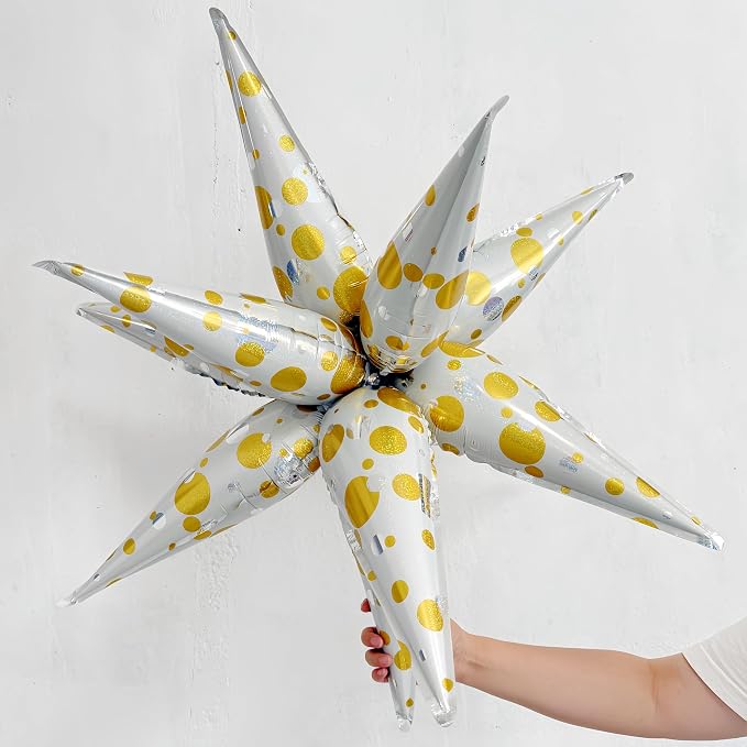 3Pcs Platinum Polka Dot Explosion Pointed Star Foil Balloons32-inch/Elegant - Image 3
