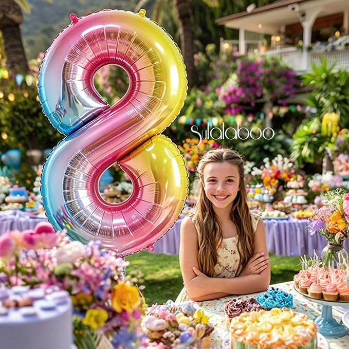 Rainbow Gradient Number 8 Balloon 40 Inch Big Large Balloons 0-9 | 8th Helium - Image 3
