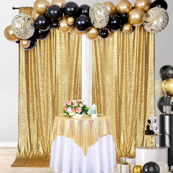 PartyDelight Gold Sequin Backdrop Curtains 5x10ft 2 Sparkly Panels | 4 Inch Rod - Image 7