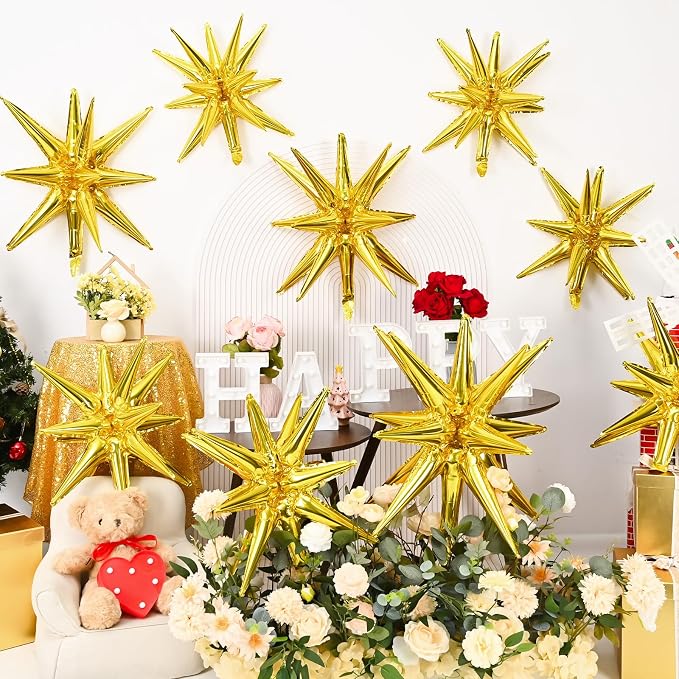 9Pcs Gold Star Balloons, Large Explosion Star Foil Balloons, Metallic Gold - Image 4