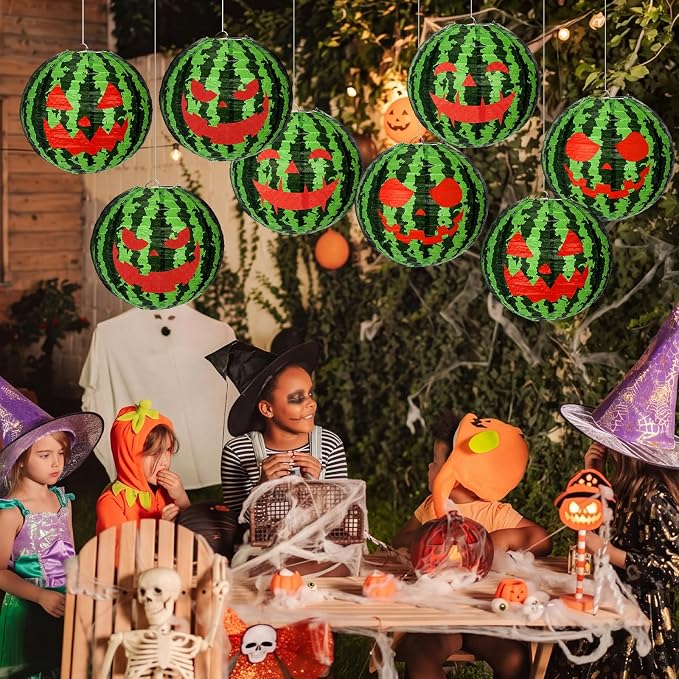 Baquler 12 Pcs Summer Halloween Paper Lanterns Decorations Watermelon Beach - Image 6