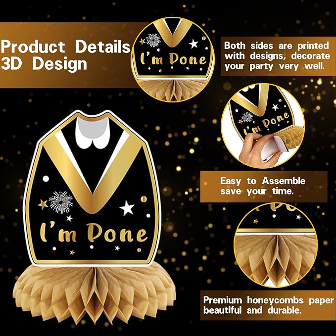 DARUNAXY Black Gold Graduation Party Decorations, 2026 Congrats Grad Honeycomb - Image 3