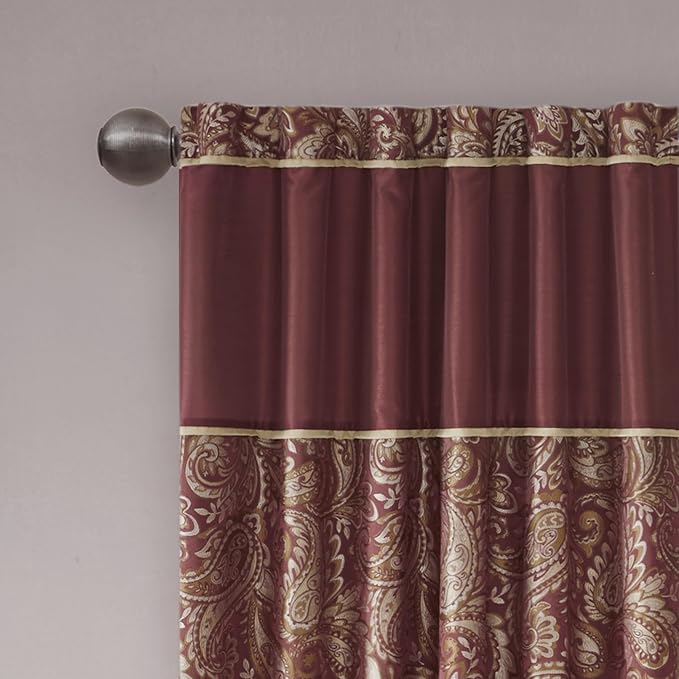 Madison Park Aubrey 2 Panel Curtain Faux Silk Paisley Jacquard, Rod Pocket - Image 3