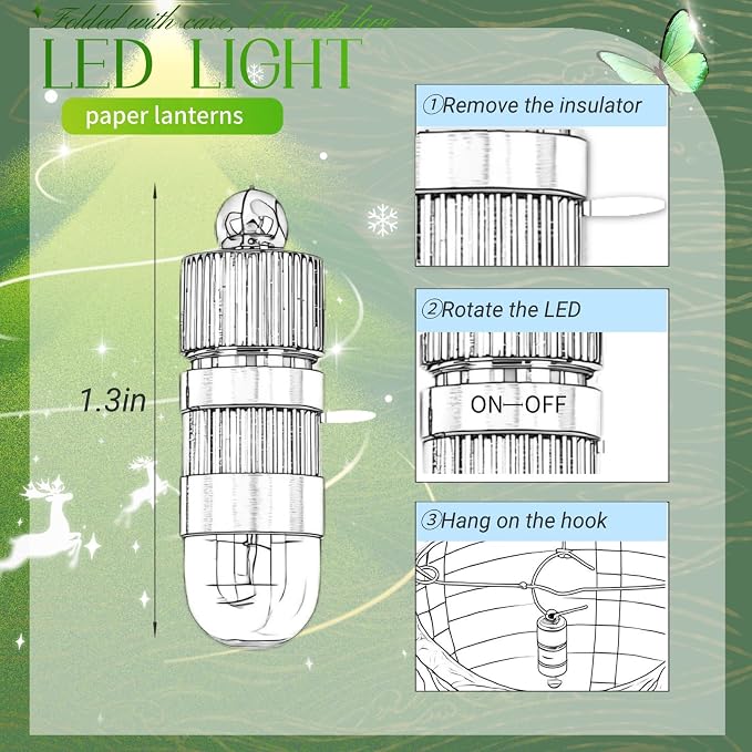 Boho Chinese Paper Lanterns LED Lights, Sage & Forest Green - Image 6
