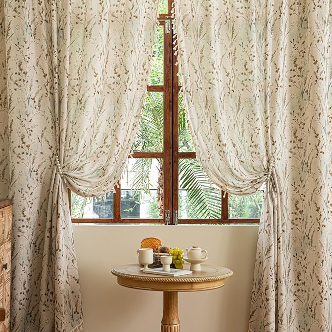ENJOYBRIDAL Floral Curtains 96 Inches Long Boho Semi Sheer Drapes by ENJOYBRIDAL