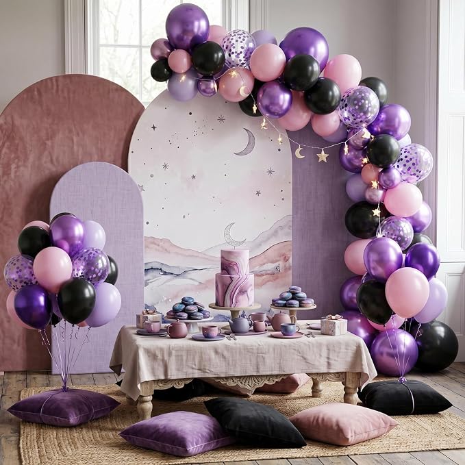 Purple Pink Black Balloons, 12 Inch Pink Black Macaron Dark Metallic Purple - Image 4