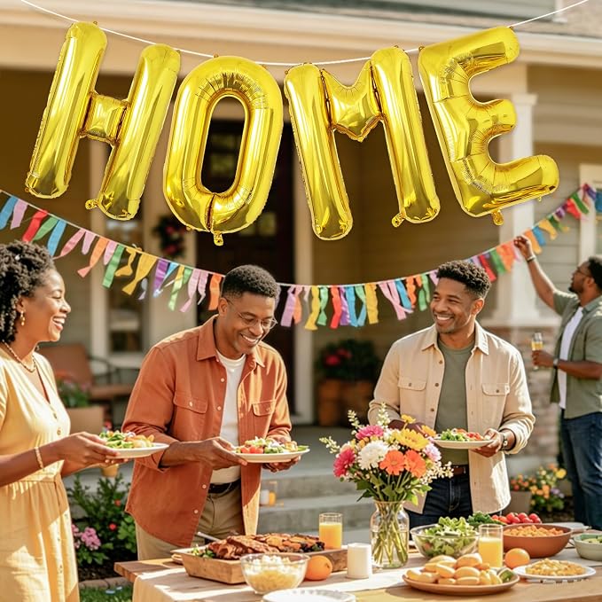 Gold HOME Balloons, 40 Inch HOME Letter Balloons Gold Home Balloon Banner - Image 7