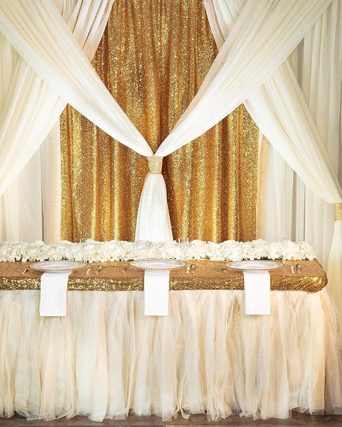 Gold Sequin Backdrop Curtains 2ftx8ft Glitter Party Backdrop 6 Pieces Sparkly - Image 3