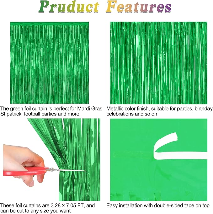 ZATAYE 4 Pack Green Christmas St Patricks Foil Curtain Streamer Decorations | - Image 4