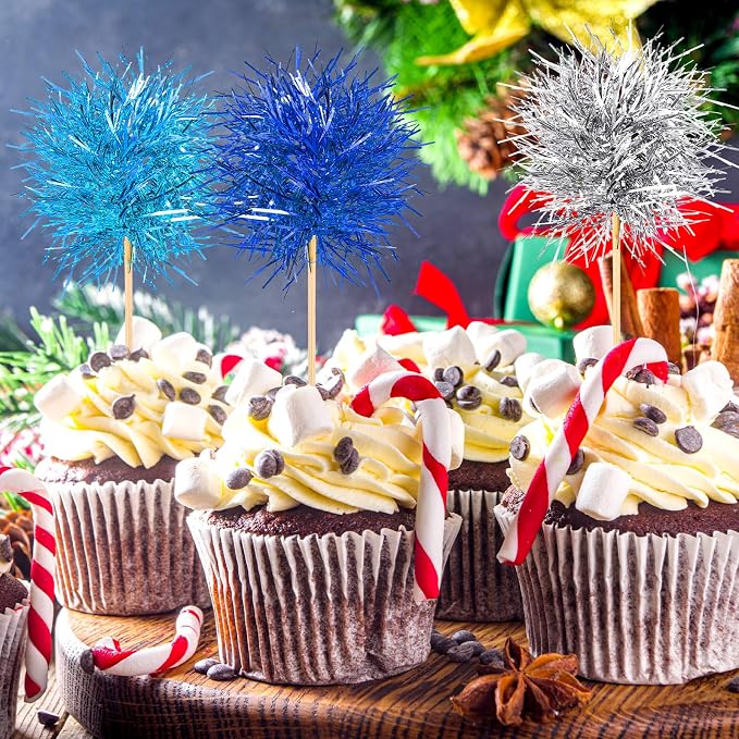 Chinco 100 Pcs Foil Firework Cupcake Toppers Sparkle Tinsel Cake Toppers Cake - Image 4