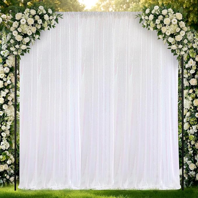 White Sequin Backdrop Curtains-2 Panels 2FTx8FT White Backdrop - Image 7