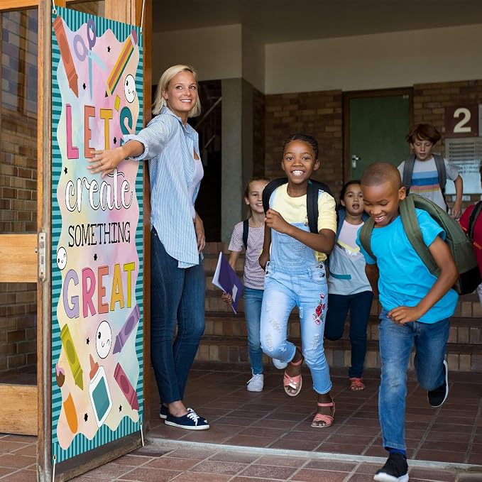 HunnmingRe Let's Create Something Great Banner Door Decor Back to School Party - Image 4