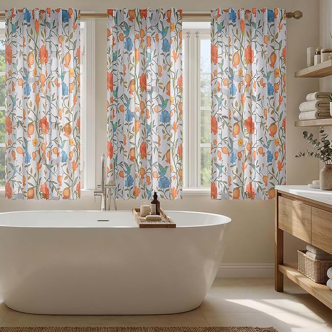 54 Inch Boho Floral Curtains Tropical Bird Print Linen Semi Sheer Window Drapes - Image 8