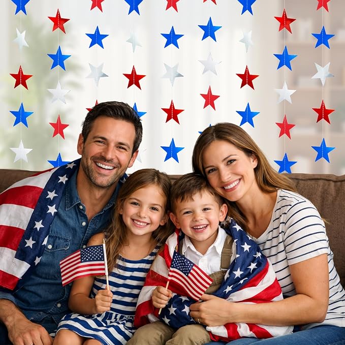 6 Pack Patriotic Star Garland Each 13Ft Star Paper Banner | Hanging Glitter - Image 7