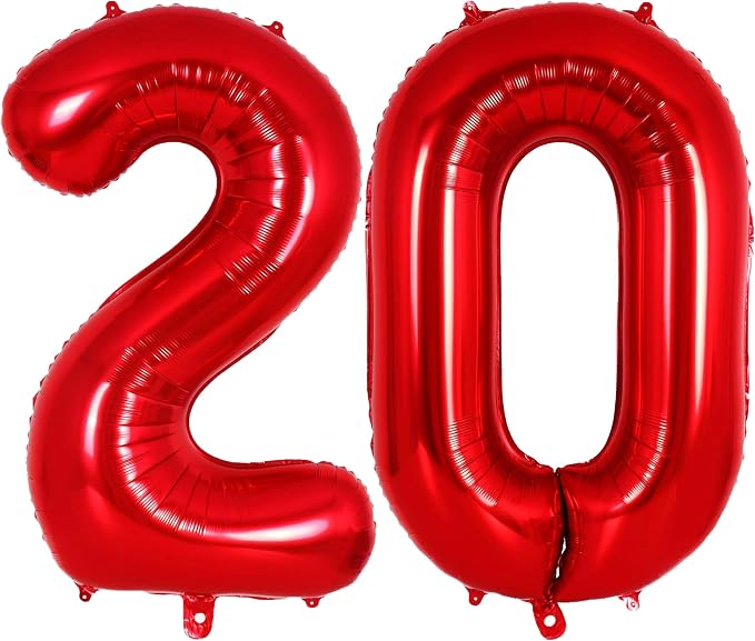 Red Number 20 Balloons, 40 Inch Big Large Foil Number Balloons, Jumbo Giant by AIQINHU