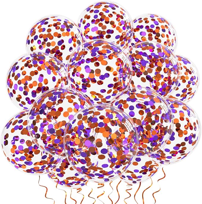 Orange Purple Confetti Balloons 25 Pcs, 12 Inch Thickened Clear Latex Balloon - Image 3