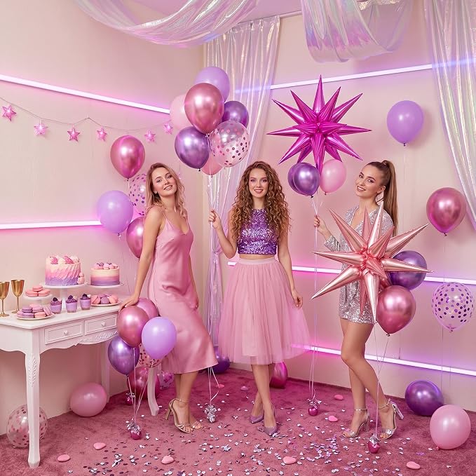 Pink and Purple Balloons, 12 Inch Pastel Pink Metallic Purple Latex Balloons - Image 5