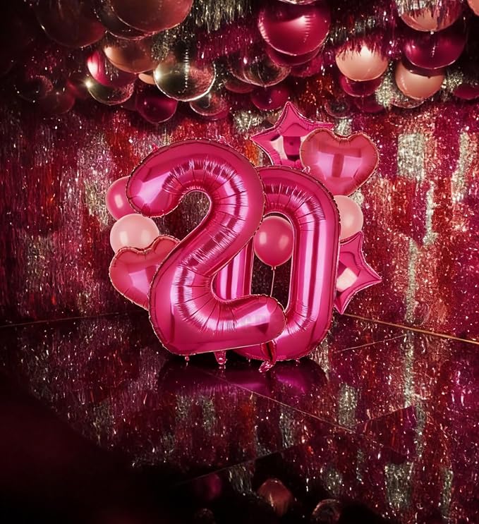 40 Inch Number Balloon Hot Pink 20 Set Pink Theme 20th Birthday Decor 10Pcs | - Image 5