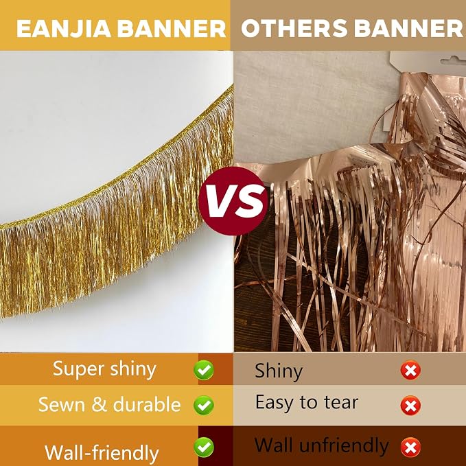 2 Pack Shiny Light Gold Tinsel Fringe Banner 13FT Metallic Garland - Image 7