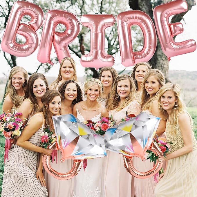 Bride Balloons with 2 Ring Foil Balloons, Rose Gold | Bride letter balloons - Image 5