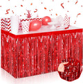 3 Pack 29 x108 Inch Red Foil Fringe Table Skirts Metallic Banner for Tinsel Streamer Garland Backdrop for Parade Floats Wedding Thanksgiving Birthday Christmas Halloween New Year Party Decoration
