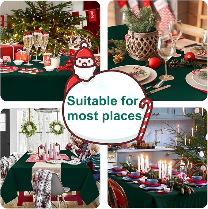 Hiasan Waterproof Tablecloth Rectangle - Washable Christmas Fabric Table Cloth for Dining Room Kitchen Birthday Party and Outdoor Use, Hunter Green, 30 x 60 Inch