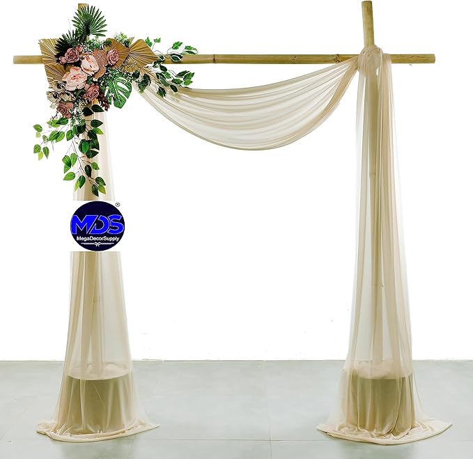 MDS Halloween Chiffon Draping Fabric - 2 Panel, 30" Wide x 50ft Long - Sheer Spooky Arbor & Canopy Drapery for Haunted House Backdrops, Party Ceilings, DIY Costumes & Themed Events - Champagne Gold