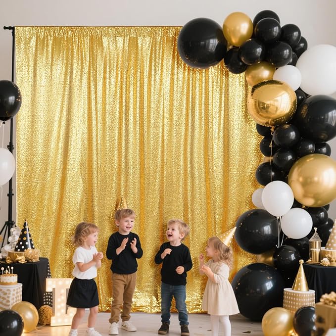 SquarePie Sequin Backdrop Less See Through Thick Background for Photography Glitter Curtain Party 6FT x 8FT Gold