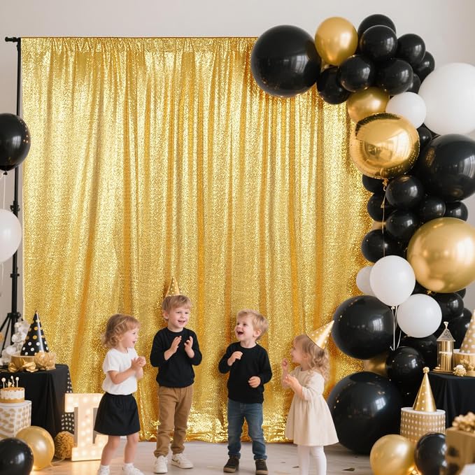SquarePie 4x8ft Gold Sequin Backdrop, High Density Non-Transparent Glitter - Image 2